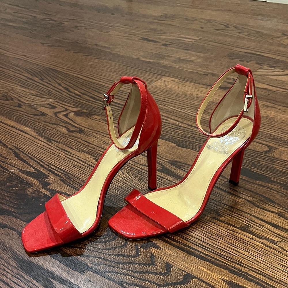 Vince Camuto Red Patent Ankle-Strap Stiletto Heel Sandal